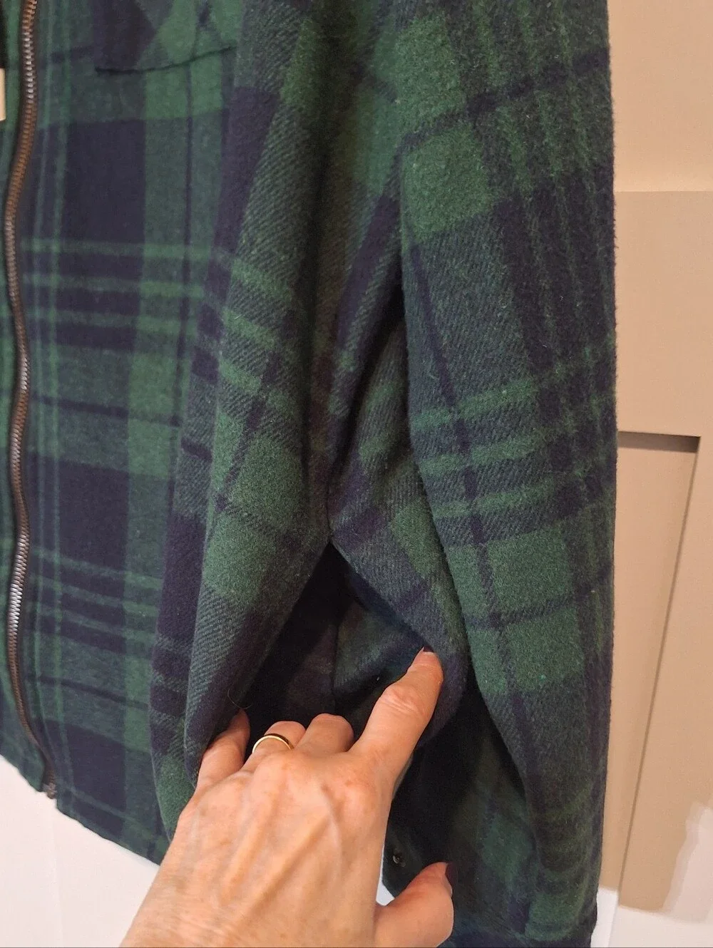 Coofandy Flannel Zip Up Hooded Jacket Sherpa Lined Green Navy Blue Plaid XL